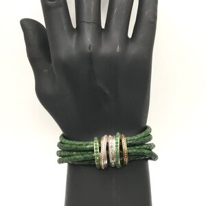 Brighton Bracelet Green Leather Faux Emerald Neptunes Rings Magnetic Clasp